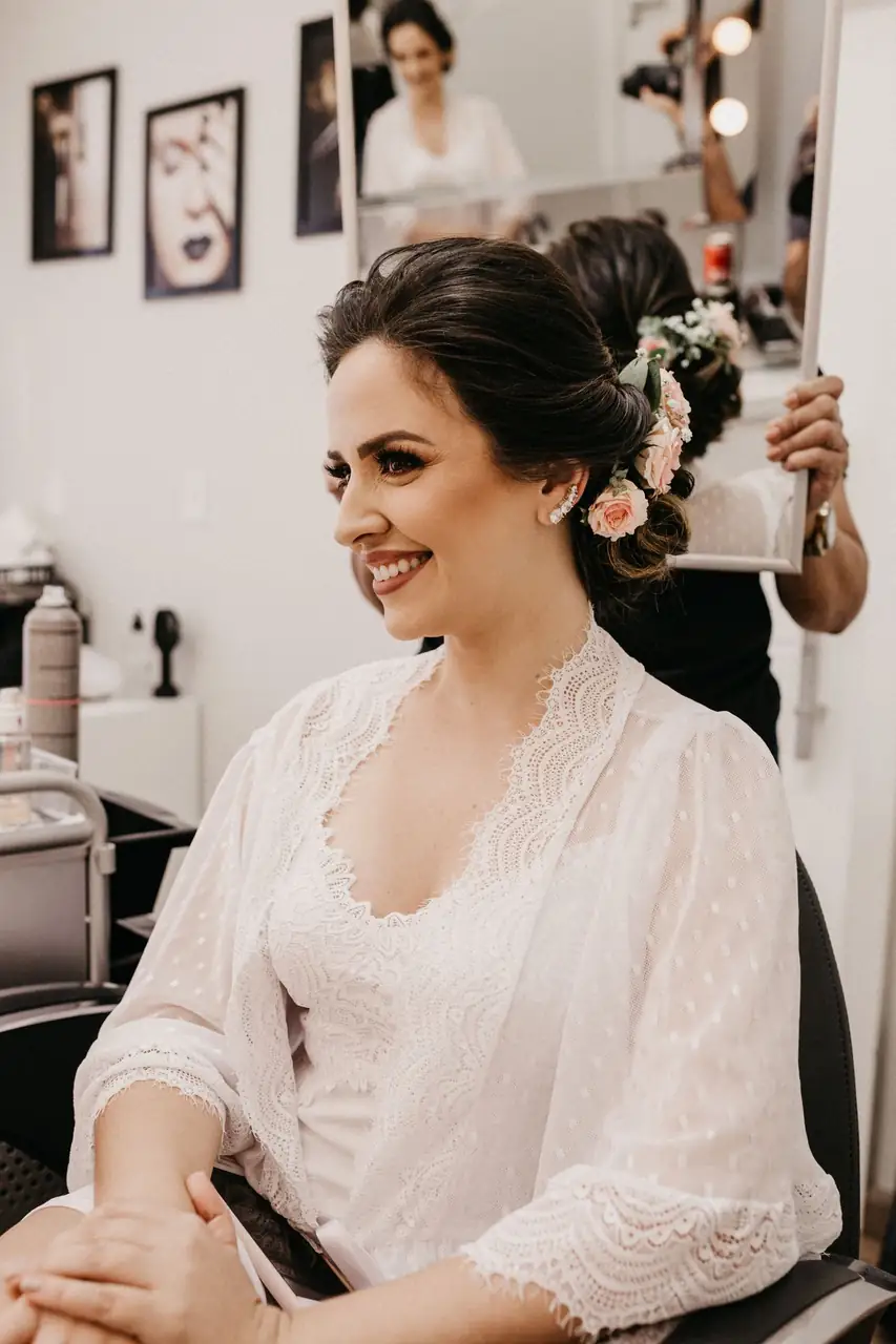 Smiling bride in salon